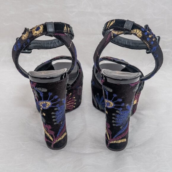 Giuseppe Zanotti Black and Blue Velvet Floral Platform Heels - Picture 5 of 9